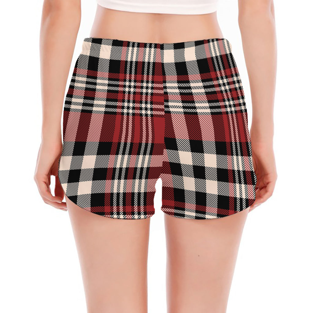 Red Black And White Border Tartan Print Women's Split Running Shorts