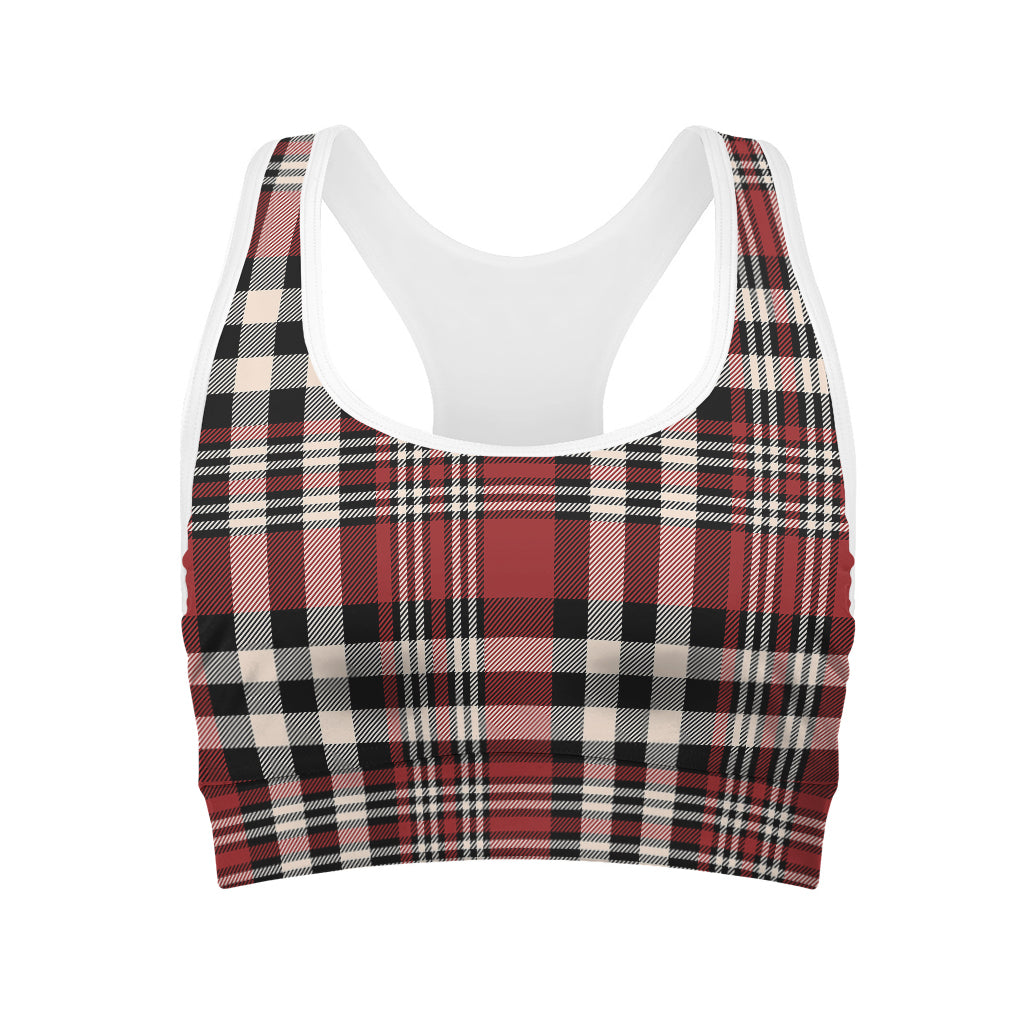 Red Black And White Border Tartan Print Women's Sports Bra