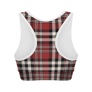 Red Black And White Border Tartan Print Women's Sports Bra