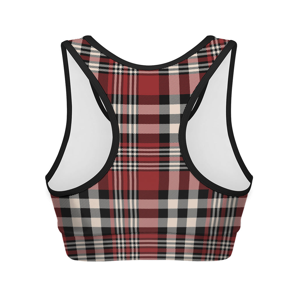 Red Black And White Border Tartan Print Women's Sports Bra