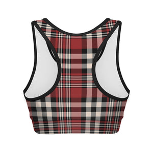 Red Black And White Border Tartan Print Women's Sports Bra