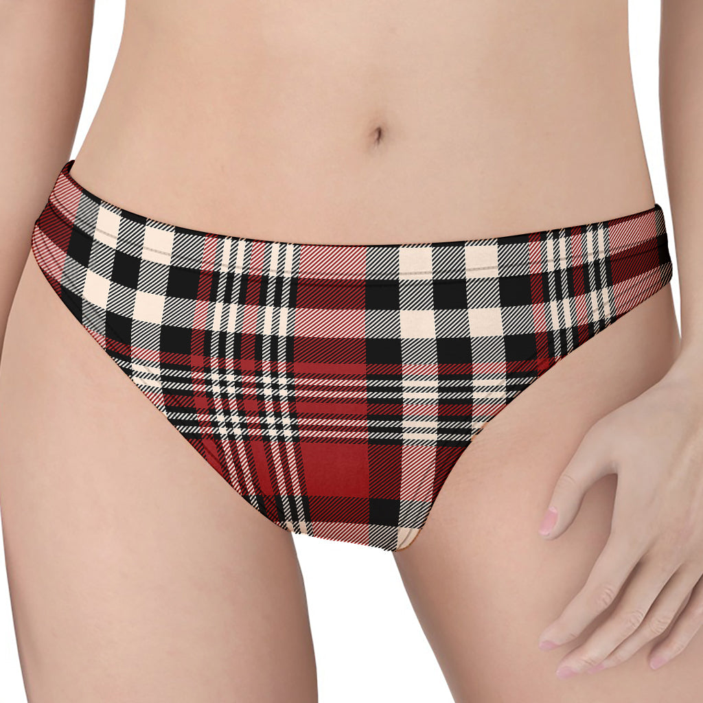 Red Black And White Border Tartan Print Women's Thong