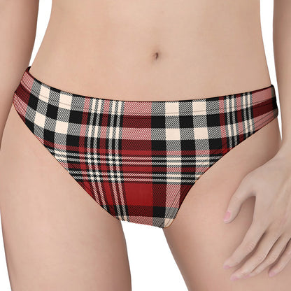 Red Black And White Border Tartan Print Women's Thong