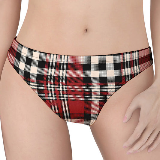 Red Black And White Border Tartan Print Women's Thong