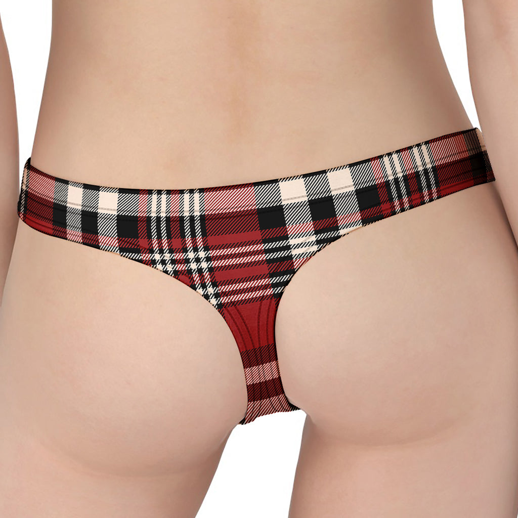 Red Black And White Border Tartan Print Women's Thong