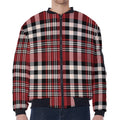 Red Black And White Border Tartan Print Zip Sleeve Bomber Jacket