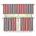 Red Black And White Houndstooth Print 3 Piece Kitchen Curtains