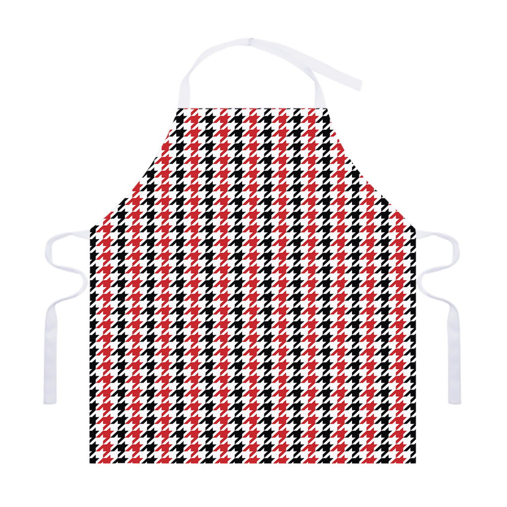 Red Black And White Houndstooth Print Adjustable Apron