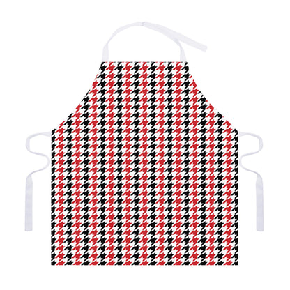 Red Black And White Houndstooth Print Adjustable Apron