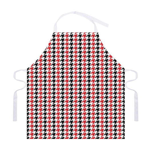 Red Black And White Houndstooth Print Adjustable Apron