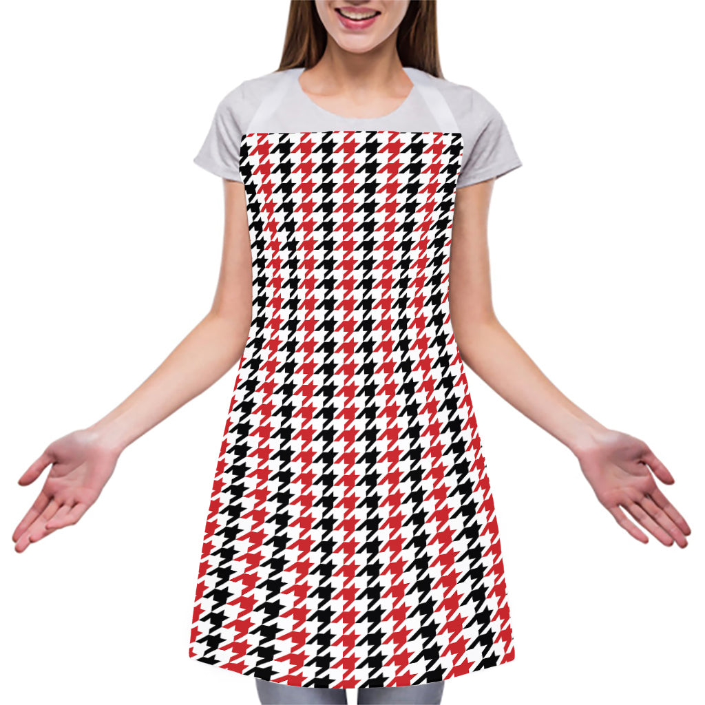 Red Black And White Houndstooth Print Adjustable Apron