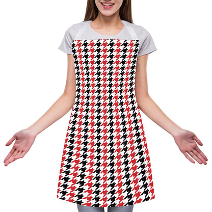 Red Black And White Houndstooth Print Adjustable Apron