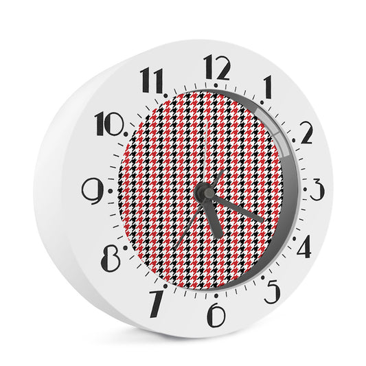 Red Black And White Houndstooth Print Alarm Clock