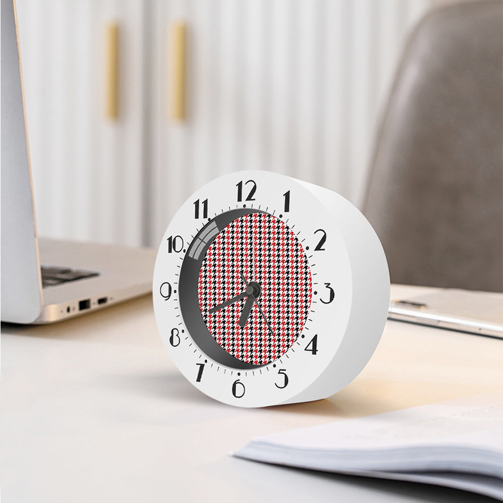 Red Black And White Houndstooth Print Alarm Clock