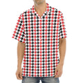 Red Black And White Houndstooth Print Aloha Shirt