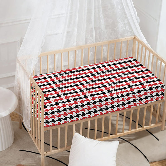 Red Black And White Houndstooth Print Baby Crib Sheet