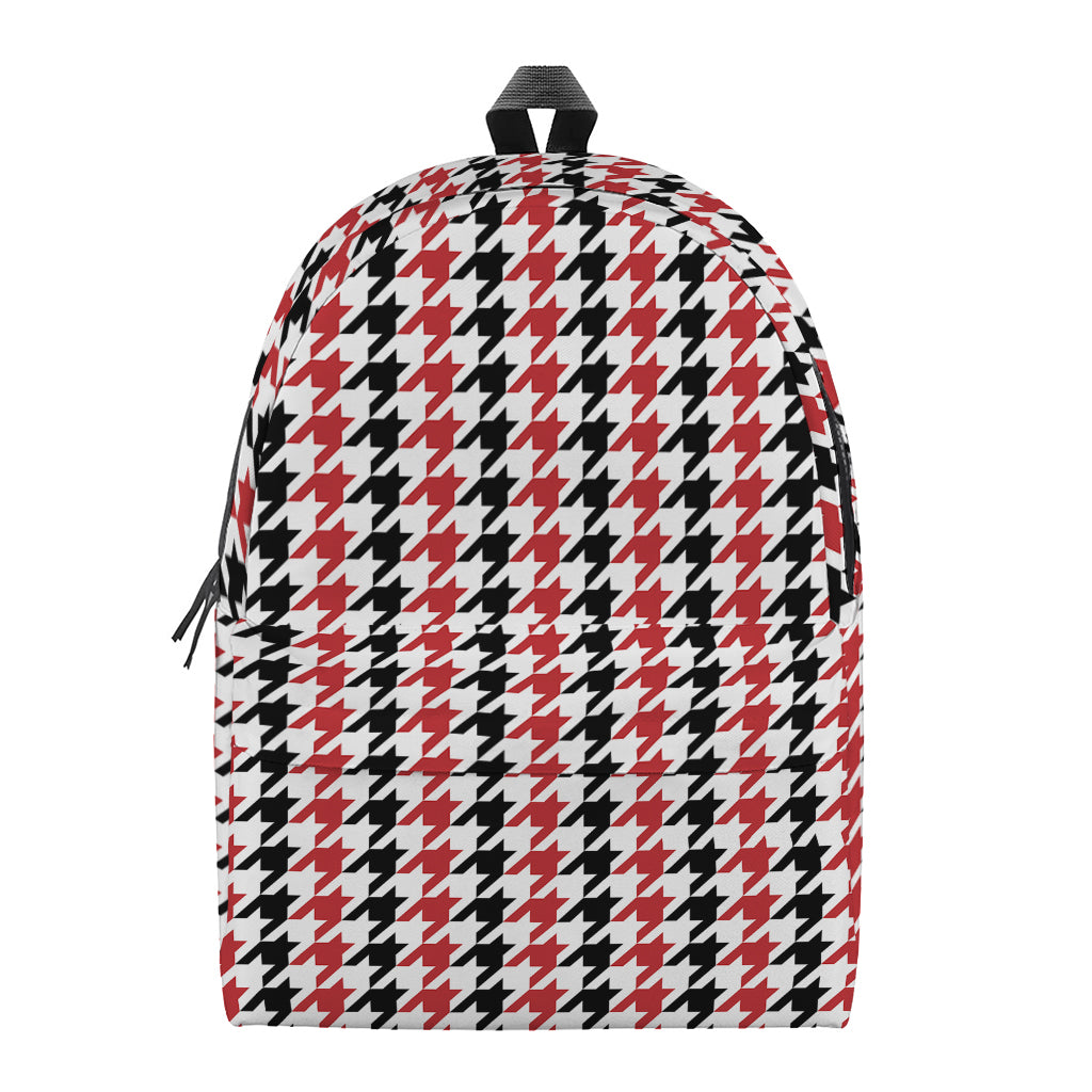Red Black And White Houndstooth Print Backpack
