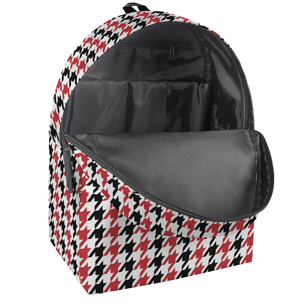 Red Black And White Houndstooth Print Backpack