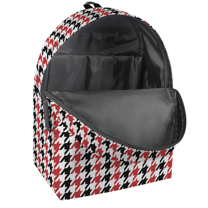 Red Black And White Houndstooth Print Backpack