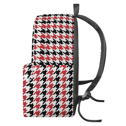 Red Black And White Houndstooth Print Backpack