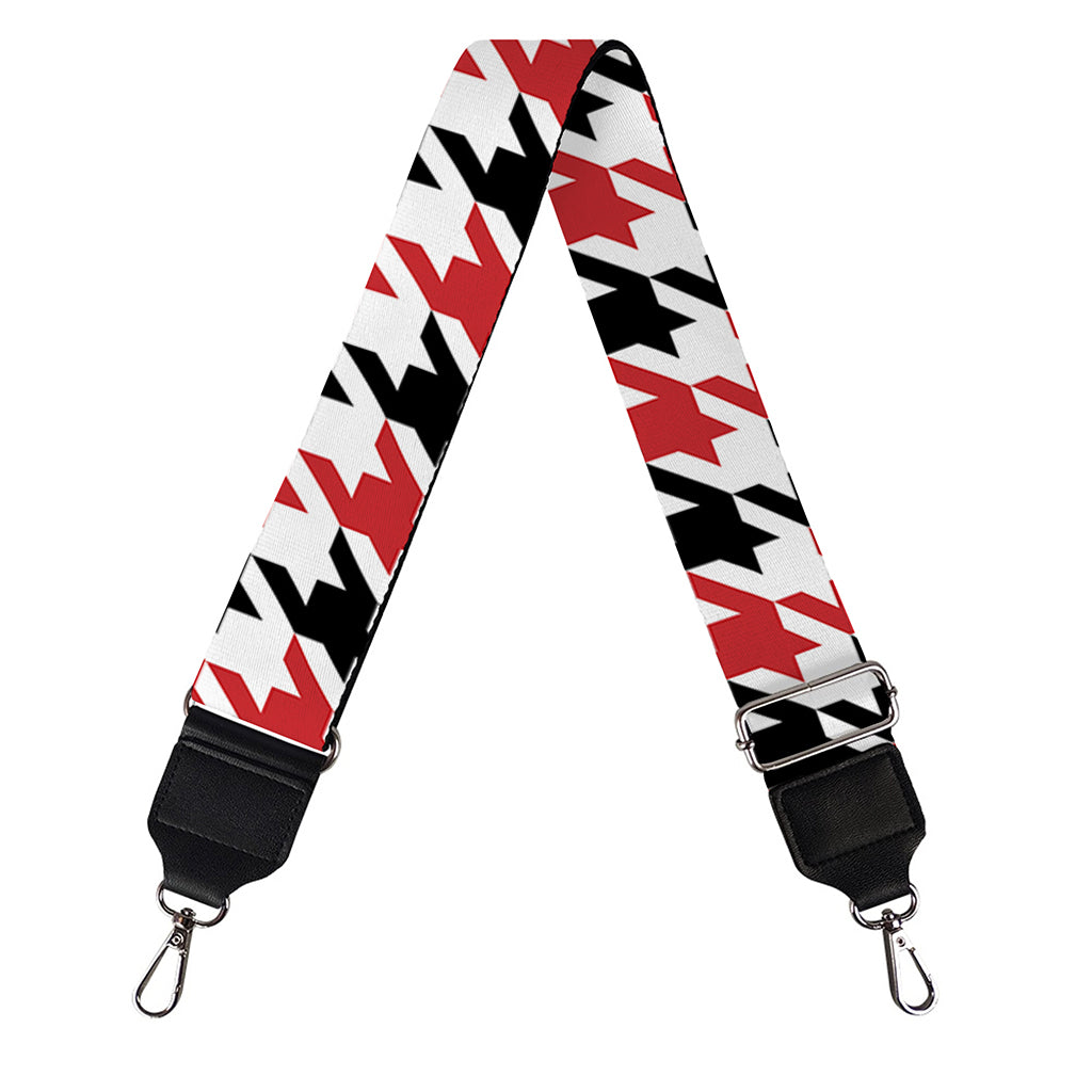 Red Black And White Houndstooth Print Bag Strap
