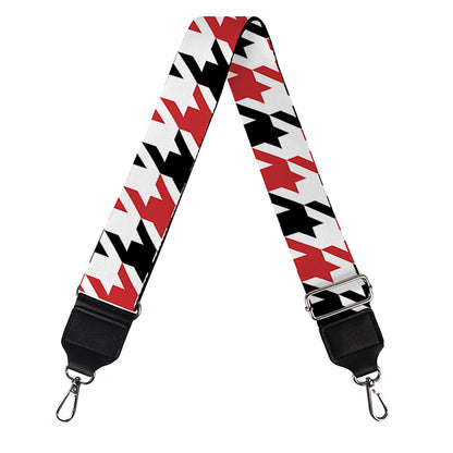 Red Black And White Houndstooth Print Bag Strap
