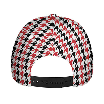 Red Black And White Houndstooth Print Baseball Cap