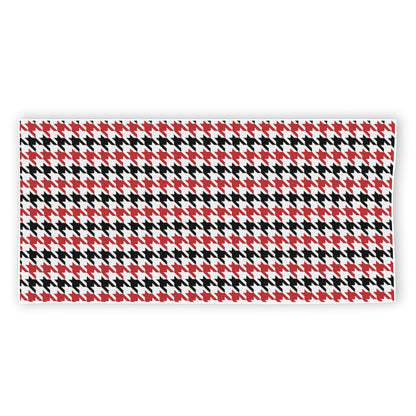 Red Black And White Houndstooth Print Beach Towel