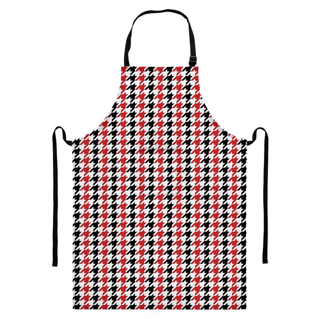 Red Black And White Houndstooth Print Bib Apron With Pocket