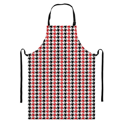 Red Black And White Houndstooth Print Bib Apron With Pocket