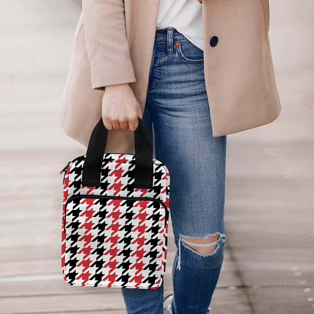 Red Black And White Houndstooth Print Bible Tote Bag