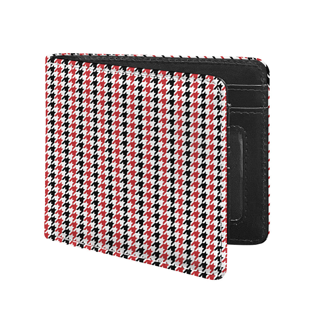 Red Black And White Houndstooth Print Bifold Wallet