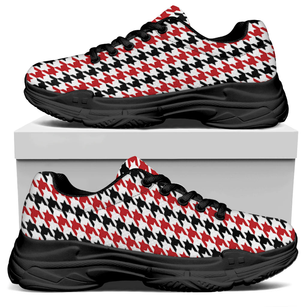 Red Black And White Houndstooth Print Black Chunky Shoes