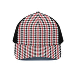 Red Black And White Houndstooth Print Black Mesh Trucker Cap