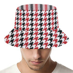 Red Black And White Houndstooth Print Bucket Hat