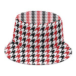 Red Black And White Houndstooth Print Bucket Hat