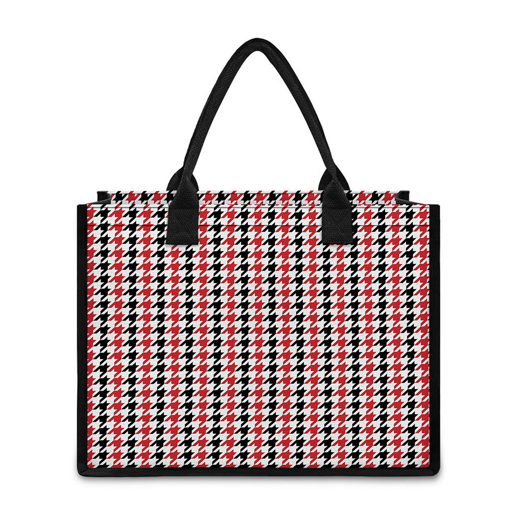 Red Black And White Houndstooth Print Canvas Tote Bag