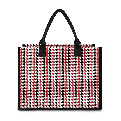 Red Black And White Houndstooth Print Canvas Tote Bag