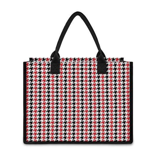Red Black And White Houndstooth Print Canvas Tote Bag