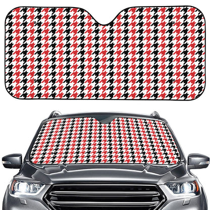 Red Black And White Houndstooth Print Car Windshield Sun Shade