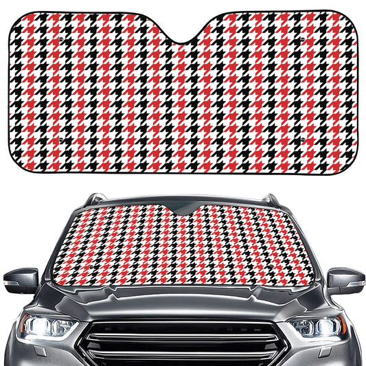 Red Black And White Houndstooth Print Car Windshield Sun Shade