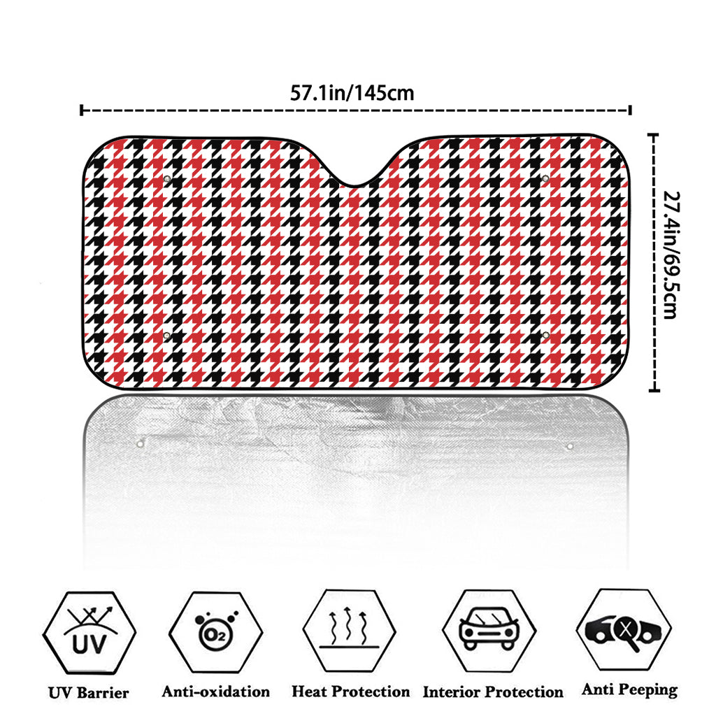 Red Black And White Houndstooth Print Car Windshield Sun Shade