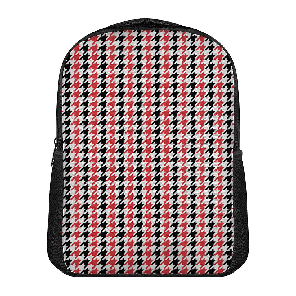 Red Black And White Houndstooth Print Casual Backpack