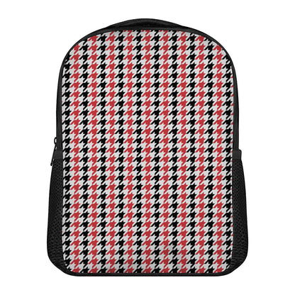 Red Black And White Houndstooth Print Casual Backpack
