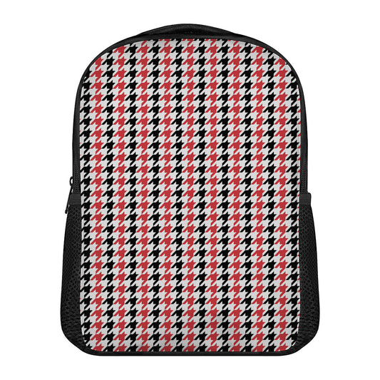 Red Black And White Houndstooth Print Casual Backpack