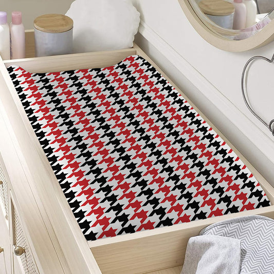 Red Black And White Houndstooth Print Changing Pad Cover