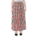 Red Black And White Houndstooth Print Chiffon Maxi Skirt