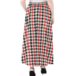 Red Black And White Houndstooth Print Chiffon Maxi Skirt