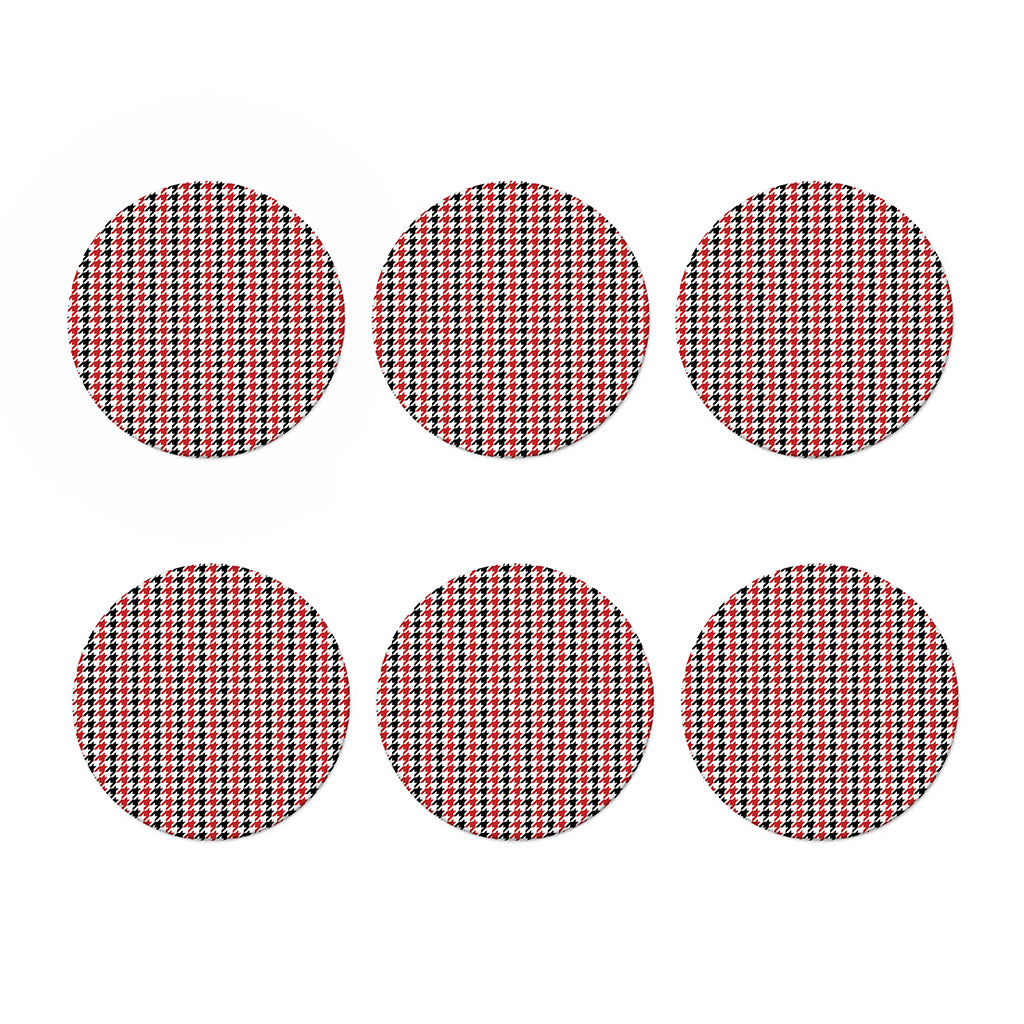 Red Black And White Houndstooth Print Coaster Set