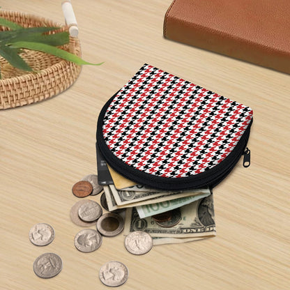Red Black And White Houndstooth Print Coin Purse